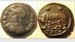 Urbs Roma City Commemorative AE Follis RIC VII 547, Wolf and Twins