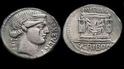 L SCRIBONIUS LIBO ROMAN REPUBLIC; GENS SCRIBONIA AR Denarius