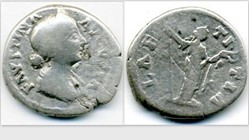 FAUSTINA II Denarius RIC 702v, Laetitia