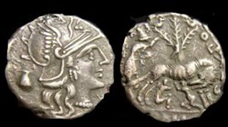 SEXTUS POMPEIUS FOSTLUS ROMAN REPUBLIC; GENS POMPEIA AR Denarius