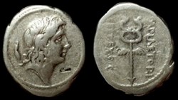 M. PLAETORIUS M.F. CESTIANUS ROMAN REPUBLIC; GENS PLAETORIA AR Denarius