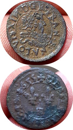 Louis XIII denier tournois st Palais 1635 (R3)