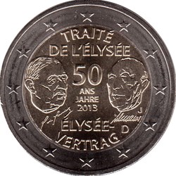 2013 - 2 euros - France - Commémorative 50e anniversaire de la signature du Traité de l'Élysée