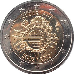 2002 - 2 euros - Pays Bas - 10e anniversaire de la mise en circulation de l'euro (2002-2012).
