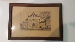 Dessin au crayon de la façade de l'ancienne église