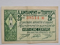 25 Céntimos  9 de Noviembre 1937 Tortosa
