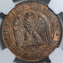 5 centimes napoleon lll tête nue 1854
