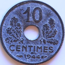 10 centimes État français, petit module 1944