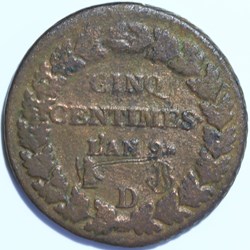 5 centimes dupré,grand module 1801