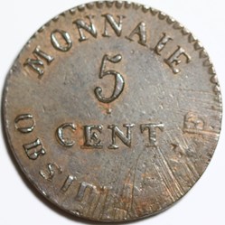 5 centimes anvers à l'n,frappe de l'atelier de wolschot