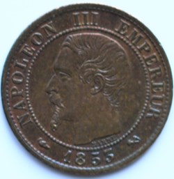 1 centime Napoléon 3 , tête nue 1853