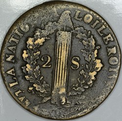 2 sols dit "au faisceau",type françois 1792