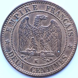 2 centimes Napoléon lll,tête laurée