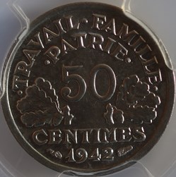 50 centimes francisque lourde, premier exemplaire avec les croix