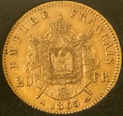 20 Frs OR NAPOLEON III 1865 A (tête laurée)
