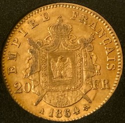 20 Frs OR NAPOLEON III 1864 A (tête laurée)