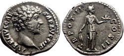 Marcus Aurelius as Ceasar denar Fides SOLD