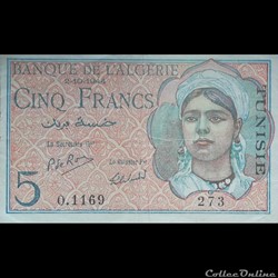 TUNISIE - P 16 - 5 FRANCS - 1944