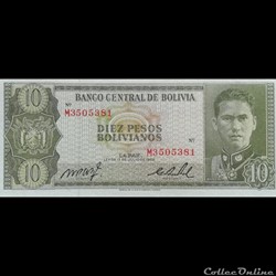 BOLIVIE - P 154 A (17) - 10 PESOS BOLIVIANOS - 1962