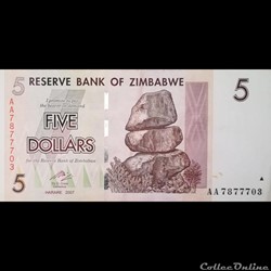 ZIMBABWE - P 66 - 5 DOLLARS - 2007