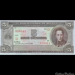 BOLIVIE - P 138 D - 5 BOLIVIANOS - 1952