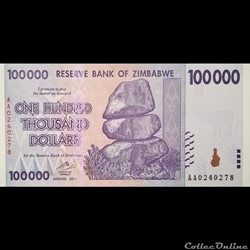 ZIMBABWE - P 75 - 100.000 DOLLARS - 2008