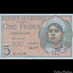 ALGERIE - P 94 B - 5 FRANCS - 1944