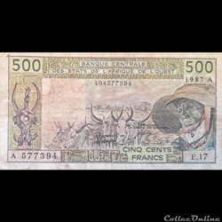 COTE D'IVOIRE - P106A K - 500 FRANCS - 1987