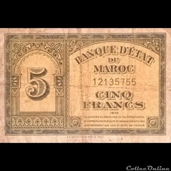 MAROC - P 24 - 5 FRANCS - 1943