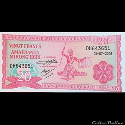 BURUNDI - P 27 D - 20 FRANCS 2003
