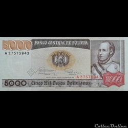 BOLIVIE - P 168 A (1) - 5000 PESOS BOLIVIANOS - 1984