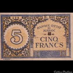MAROC - P 33- 5 FRANCS - 1943