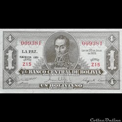 BOLIVIE - P 128 C (2) - 1 BOLIVIANO - 1952
