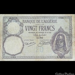 ALGERIE - P 78 - 20 FRANCS - 1932