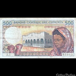 COMORES - P 10 A - 500 FRANCS - 1986