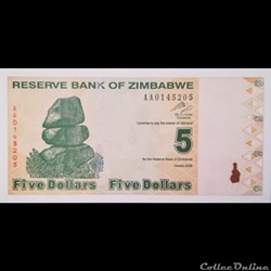 ZIMBABWE - P 93 - 5 DOLLARS - 2009
