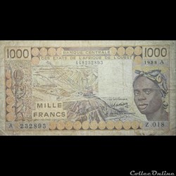 COTE D'IVOIRE - P 107A A - 1000 FRANCS - 1988