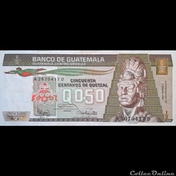 GUATEMALA - P 065 (05) - 0,50 CENTAVOS DE QUETZAL - 1987