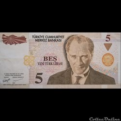 TURQUIE - P 217 - 5 LIRA - 2005