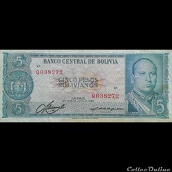 BOLIVIE - P 153 A (8) - 5 PESOS BOLIVIANOS - 1962
