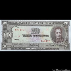 BOLIVIE - P 140 A (4) - 20 BOLIVIANOS - 1945