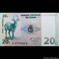 CONGO - P 083 - 20 CENTIMES 1997