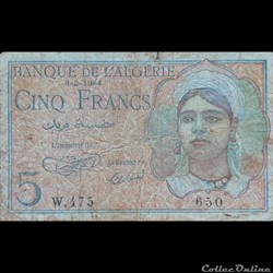ALGERIE - P 94 A - 5 FRANCS - 1944