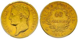 40 FRANCS OR NAPOLEON IER 1811 K BORDEAUX PCGS AU55