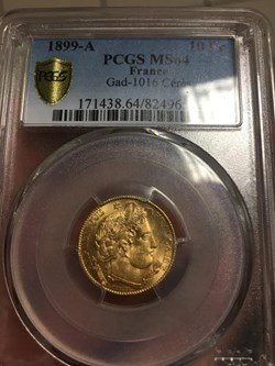 10 FRANCS OR CERES 1899 A PARIS PCGS MS64