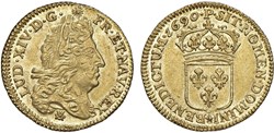 Demi Louis d'or Louis XIV à l'écu 1690 P DIJON
