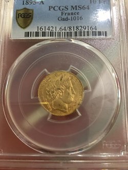 10 FRANCS OR CERES 1895 A PARIS PCGS MS64
