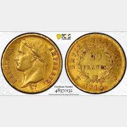 20 FRANCS OR NAPOLEON IER 1814 W LILLE PCGS AU58