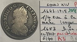 Quart d'écu Louis XIV à la mêche longue 1653 P DIJON