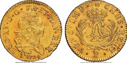 Louis d'or Mirliton Louis XV 1724 P DIJON Trésor Du Chameau NGC UNC